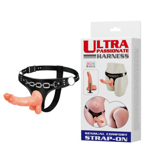 Страпон на трусиках BAILE Ultra Passionate Harness с мошонкой, бежевый, 15.7 х 3 см - No Taboo