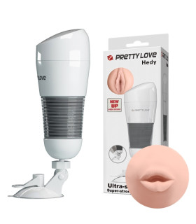 Мастурбатор-рот Pretty Love Hedy с вибрацией, на присоске, белый, 27 х 8.6 см - No Taboo