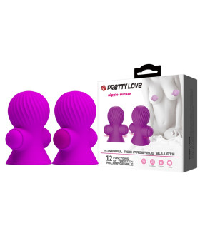 Вібростимулятори для сосків Pretty Love Nipple Sucker, 12 режимів, фіолетові, 7.2 х 4.5 см - No Taboo