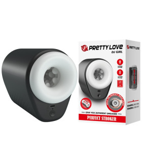 Мастурбатор сквозной Pretty Love DJ GIRL с вибрацией и толчками, чёрно-белый, 15.6 х 11.1 см - No Taboo
