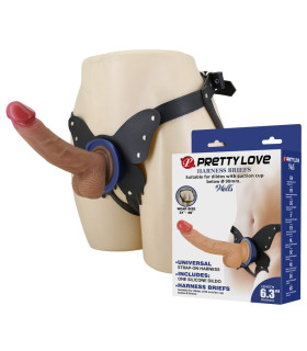 Страпон реалистичный Pretty Love Wells на черных ремнях бежевый, 20.6 х 4.2 см - No Taboo