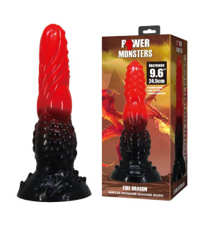 Фаллоимитатор-гигант фантастический Power Monsters Fire Dragon на присоске, градиент чёрно-красный, 24.5 х 5.5 см - No Taboo