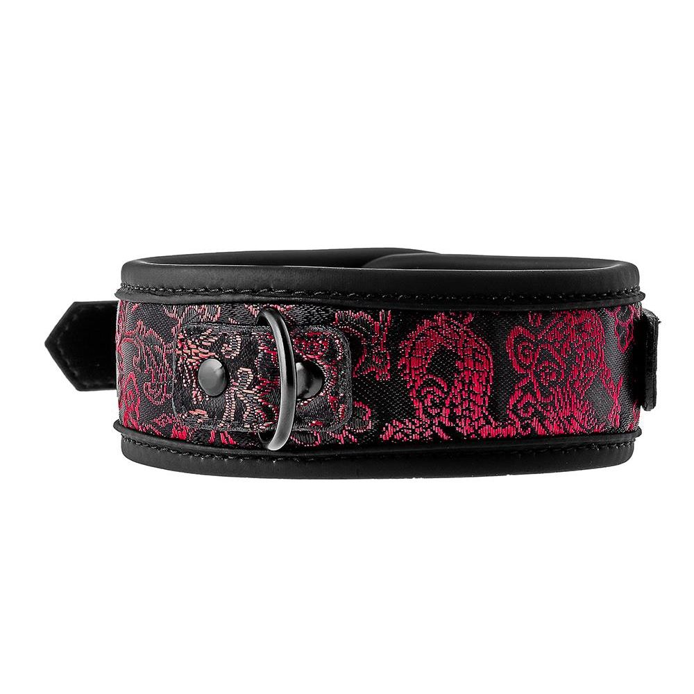 Ошейник с поводком Dream Toys Blaze Deluxe с вышивкой красного цвета, черный, 4.8 см, фото №5 — секс шоп Украина, NO TABOO
