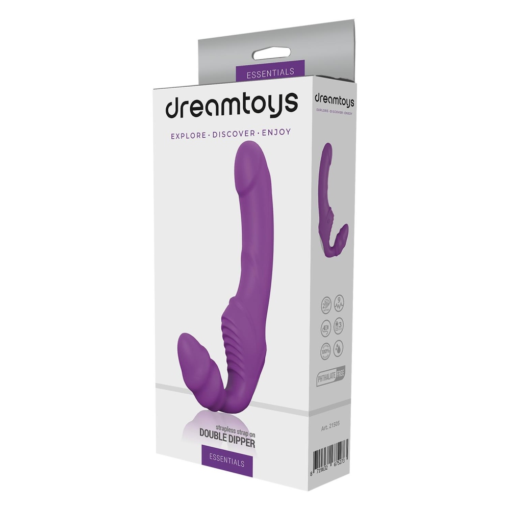 Безременный вибрострапон Dream Toys Double Dipper, фиолетовый, 22 х 3.6 см фото №2 — секс игрушки: Украина, NO TABOO