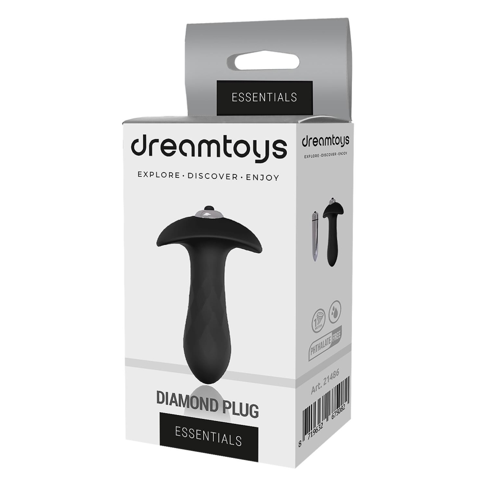 Анальный вибратор Dream Toys Diamond с ограничителем, черный, 10 х 3 см фото №2 — секс игрушки: Украина, NO TABOO