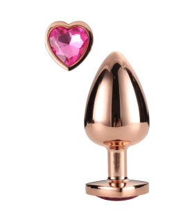 Анальная пробка Dream Toys с розовым камнем в форме сердца, золотая, 7.1 х 2.7 см - No Taboo