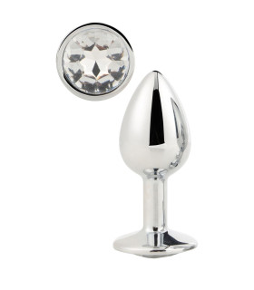 Анальная пробка Dream Toys Gleaming Love с прозрачным камнем, серебристая, 7.1 х 2.7 см - No Taboo