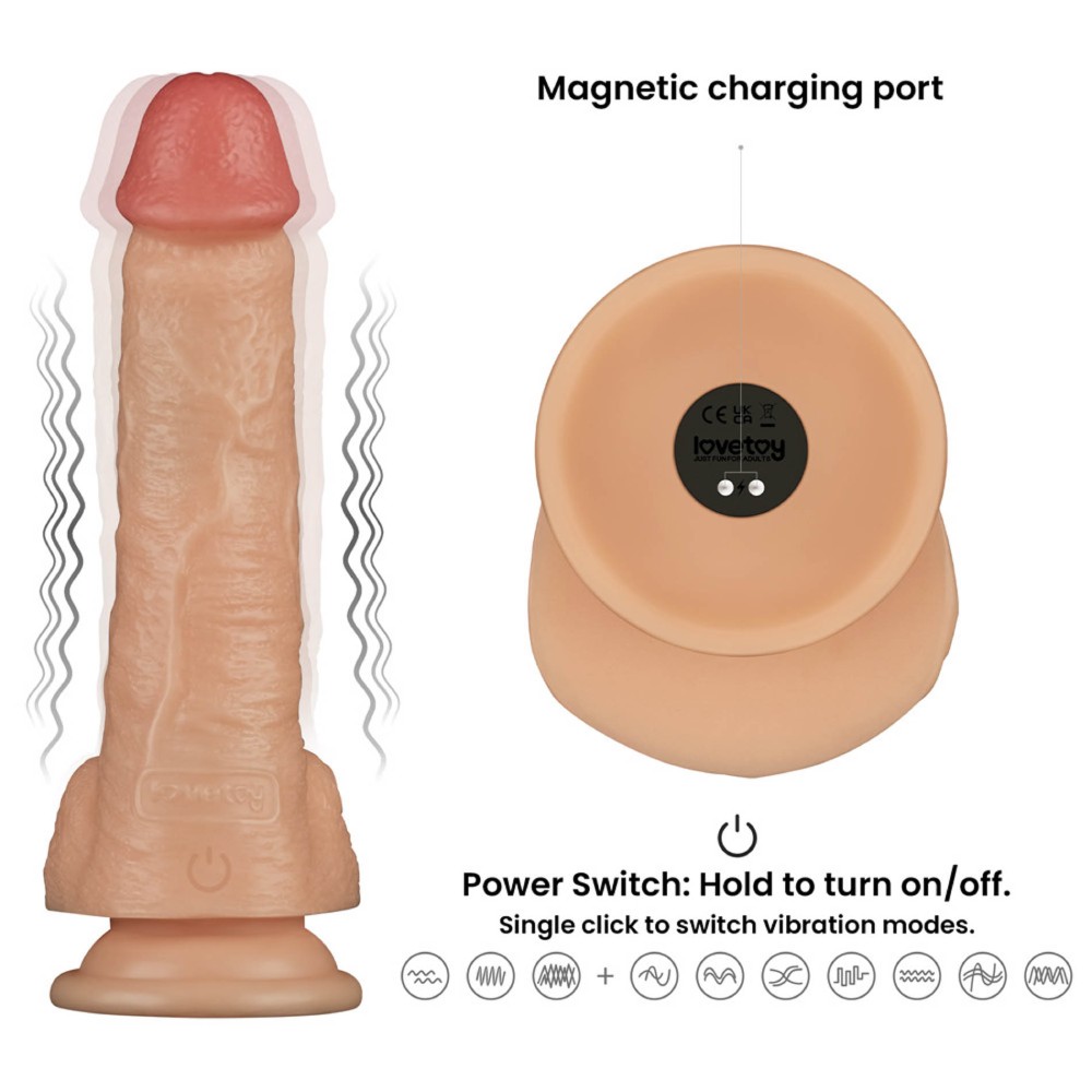 Вибратор реалистичный Lovetoy Power Basics Cock на присоске, бежевый, 20 х 4.5 см фото №3 — секс игрушки: Украина, NO TABOO