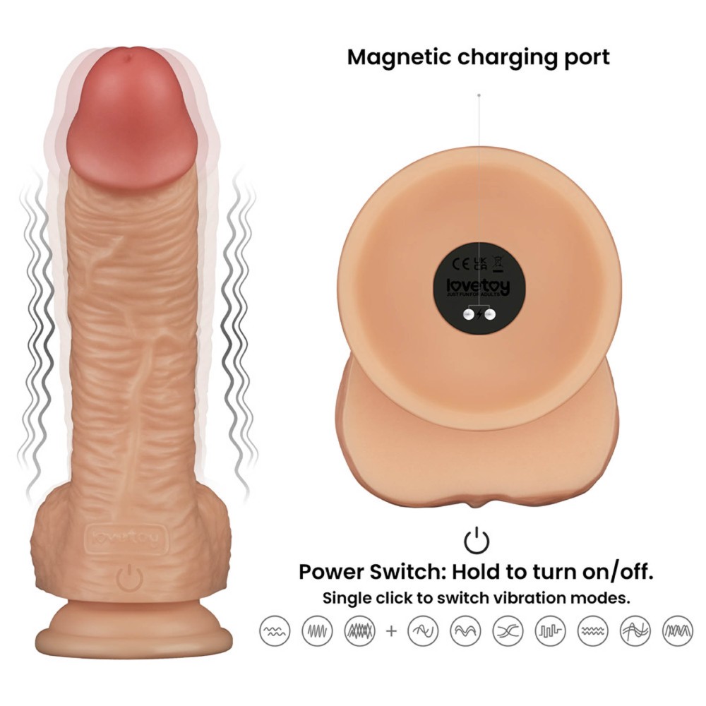 Вібратор реалістичний Lovetoy Power Basics Cock на присосці, бежевий, 22 х 4.5 см фото №3 — секс іграшки: Україна, NO TABOO