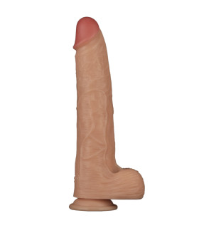Вібратор-гігант реалістичний Lovetoy Power Basics Cock на присосці, бежевий, 28.3 х 5.5 см - No Taboo