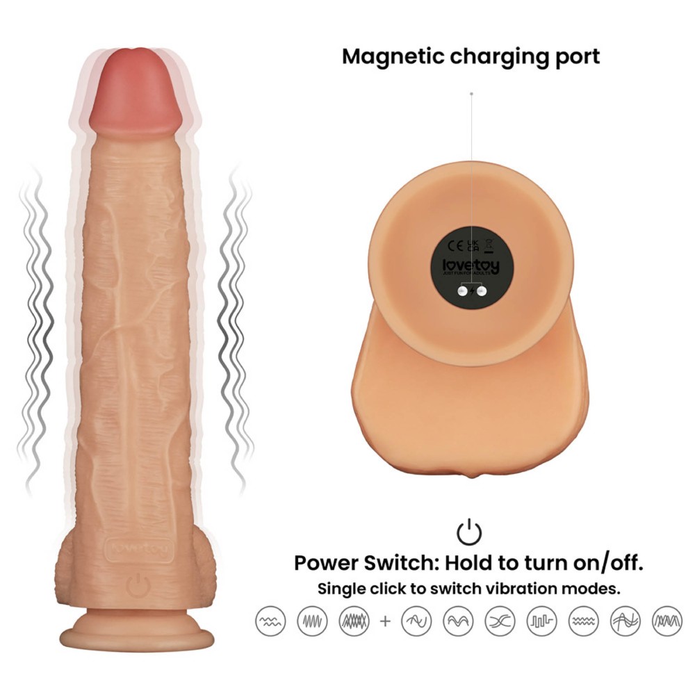 Вібратор-гігант реалістичний Lovetoy Power Basics Cock на присосці, бежевий, 28.3 х 5.5 см фото №3 — секс іграшки: Україна, NO TABOO