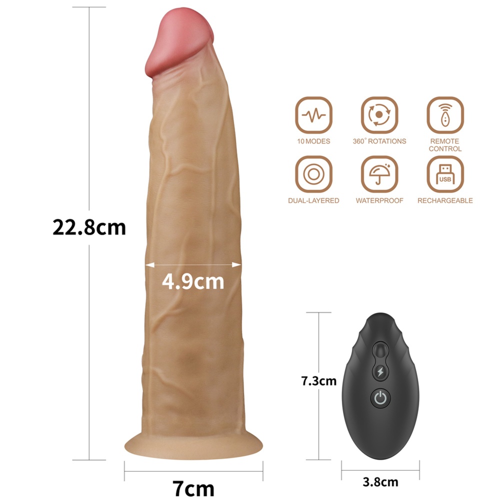 Вибратор с пультом Lovetoy Nature Cock с ротацией, на присоске, бежевый, 22.8 х 4.9 см фото №3 — секс игрушки: Украина, NO TABOO