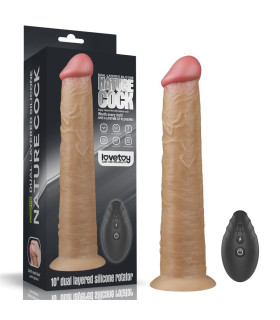 Вибратор с пультом Lovetoy Nature Cock с ротацией, на присоске, бежевый, 25.3 х 4.5 см - No Taboo