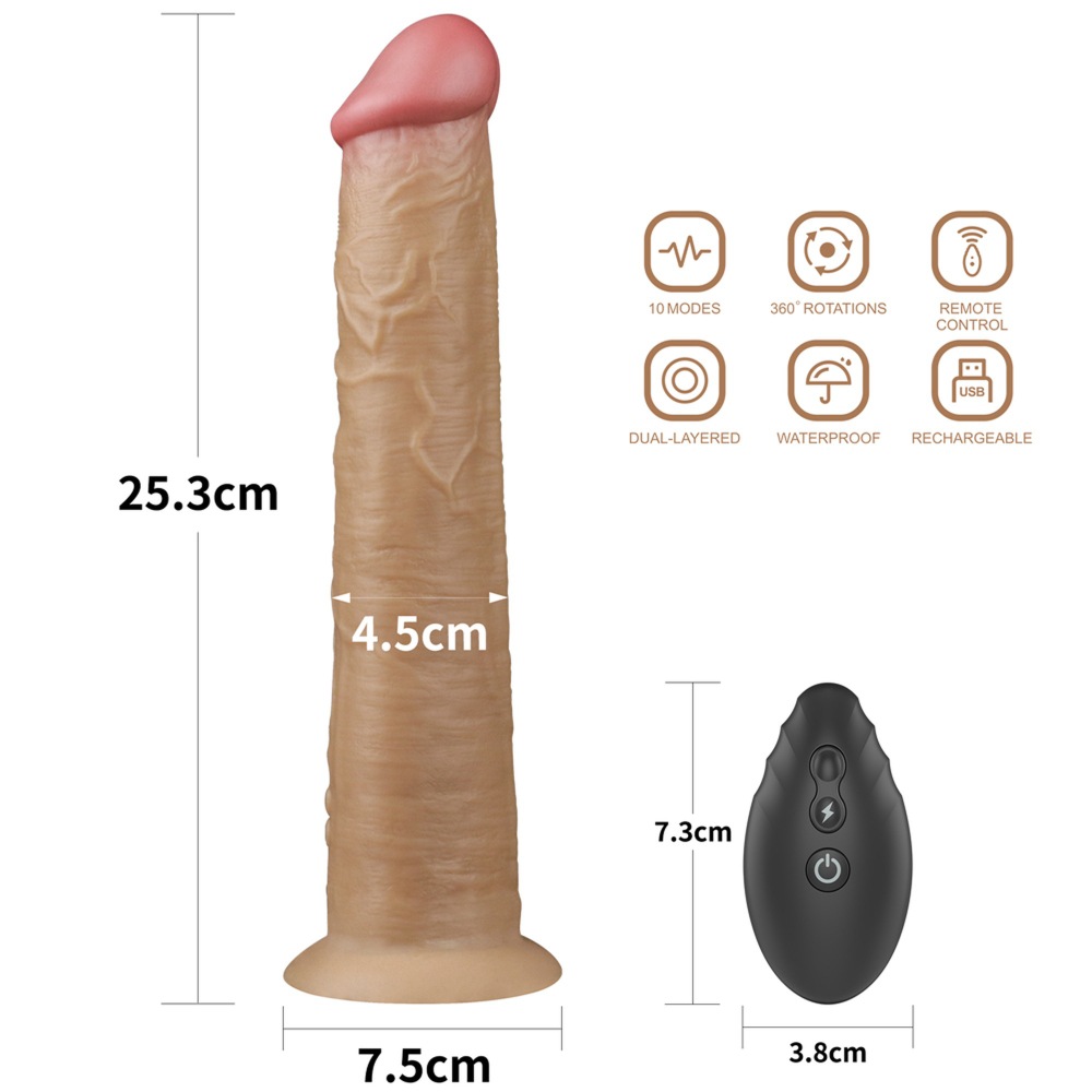 Вибратор с пультом Lovetoy Nature Cock с ротацией, на присоске, бежевый, 25.3 х 4.5 см фото №3 — секс игрушки: Украина, NO TABOO