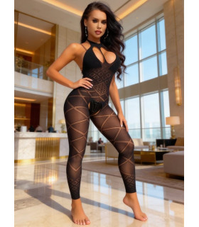 Комбинезон сетка, под шею Star Night с интимным доступом, черный, OS (S-L) - No Taboo