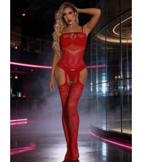 Комбинезон сетка Star Night с имитацией чулок, красный, OS (S-L) - No Taboo