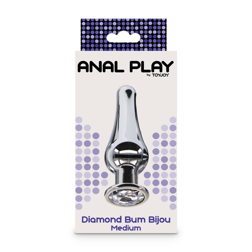 Анальная пробка Toy Joy Diamond Bum Bijou M с кристаллом, серебристая, 11 х 3.3 см фото №2 — секс игрушки: Украина, NO TABOO