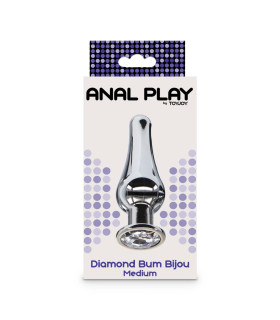 Анальная пробка Toy Joy Diamond Bum Bijou M с кристаллом, серебристая, 11 х 3.3 см - No Taboo
