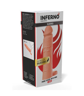 Насадка на пенис Hidden Desire Inferno с кольцом на мошонку, бежевая, 18 х 3,5 см - No Taboo