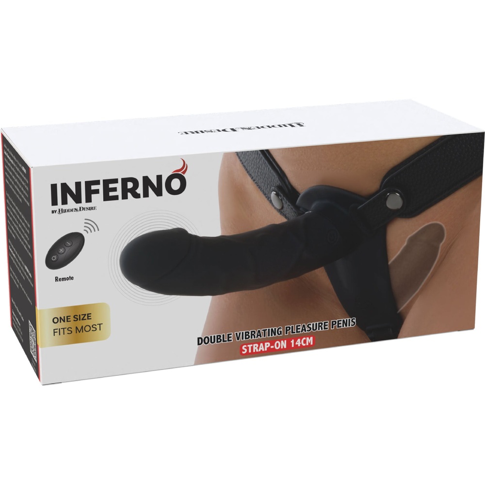 Двойной вибрострапон Hidden Desire Inferno с пультом, черный, 14 × 4.5 см фото №0 — секс игрушки: Украина, NO TABOO