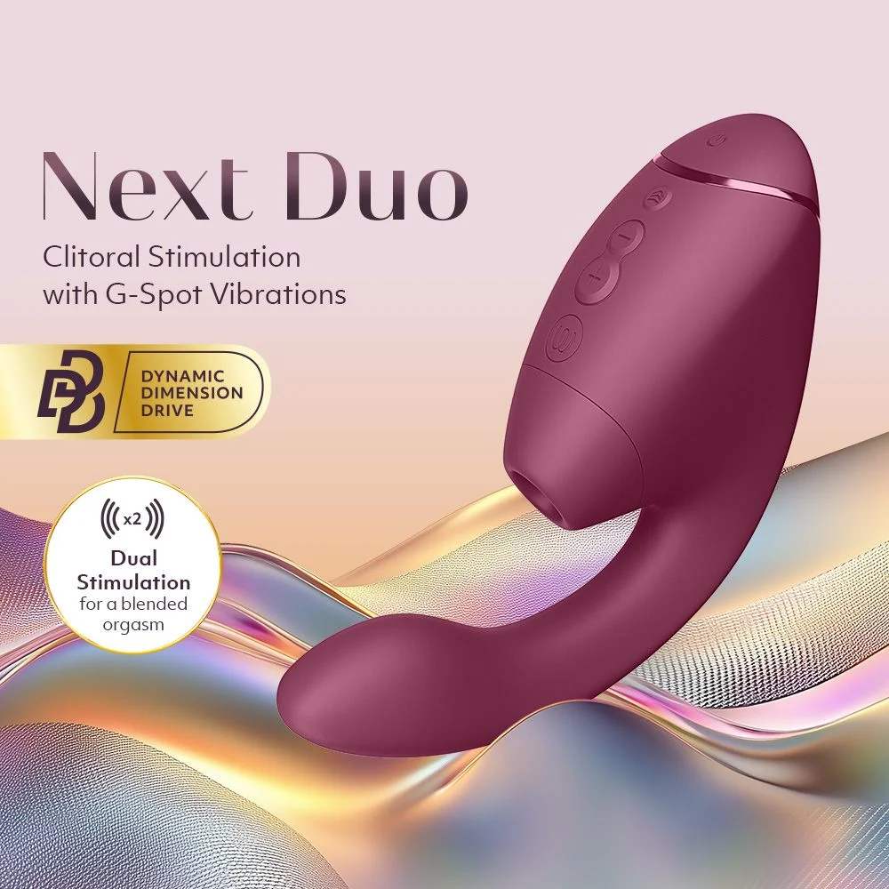 Вакуумный стимулятор Womanizer Next Duo с вибрацией, розовый, 19,3 х 5,6 см фото №4 — секс игрушки: Украина, NO TABOO