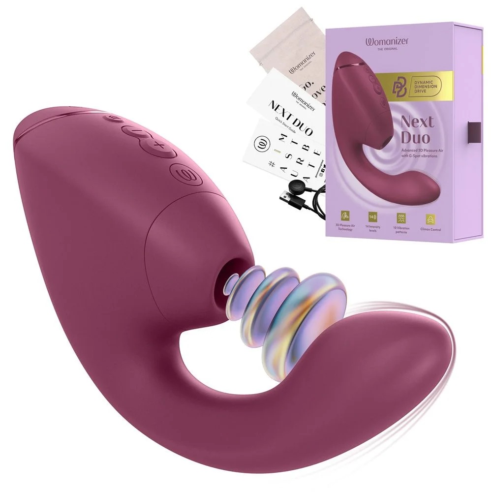 Вакуумный стимулятор Womanizer Next Duo с вибрацией, розовый, 19,3 х 5,6 см фото №15 — секс игрушки: Украина, NO TABOO