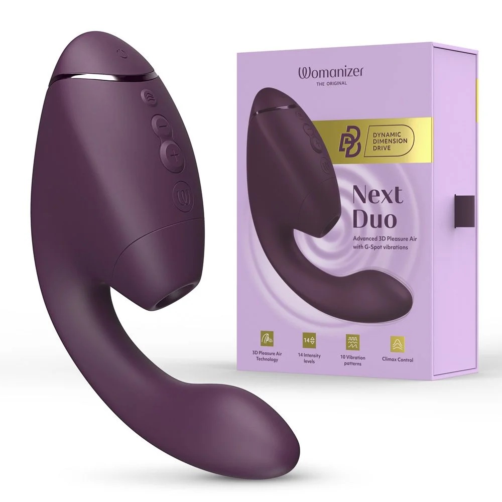 Вакуумный стимулятор Womanizer Next Duo с вибрацией, фиолетовый, 19,3 х 5,6 см фото №13 — секс игрушки: Украина, NO TABOO