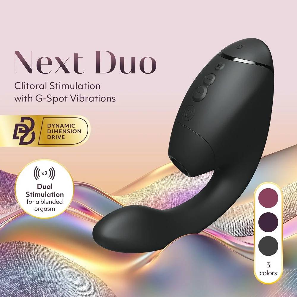 Вакуумный стимулятор Womanizer Next Duo с вибрацией, черный, 19,3 х 5,6 см фото №7 — секс игрушки: Украина, NO TABOO