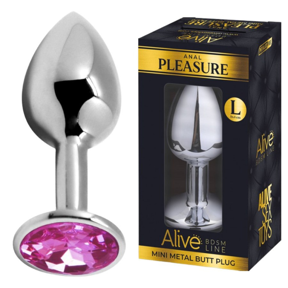 Анальная пробка Alive Anal Pleasure L, с розовым камнем, серебристая, 9 х 4 см фото №0 — секс игрушки: Украина, NO TABOO