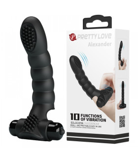 Вібратор на палець Pretty Love Alexander з ребристими вставками, чорна, 13 х 2.6 см - No Taboo