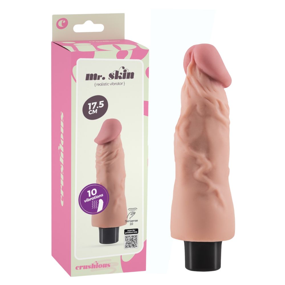 Реалистичный вибратор Crushious Mr. Skin с поворотным регулятором, бежевый, 17.5 х 4 см фото №0 — секс игрушки: Украина, NO TABOO