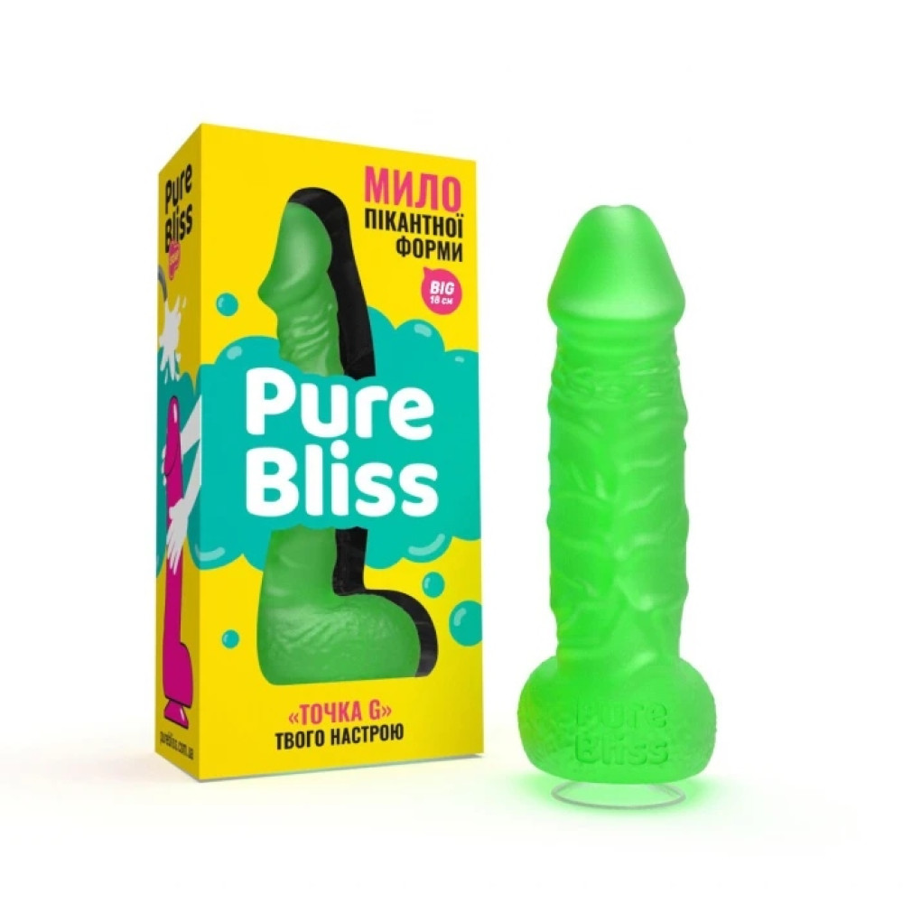 Мыло в форме пениса Pure Bliss Big на присоске, зеленое, 18 х 4.2 см, фото №0 — секс шоп Украина, NO TABOO