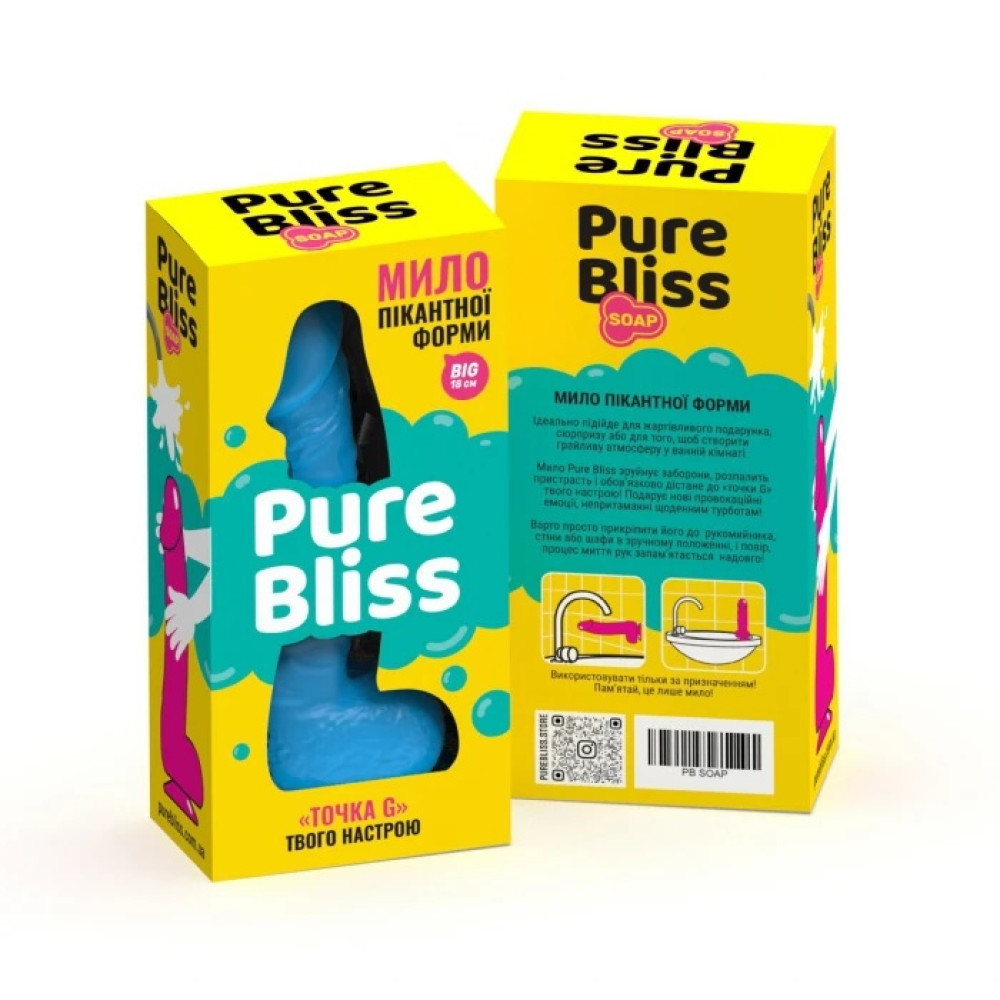 Мыло в форме пениса Pure Bliss Big на присоске, голубое, 18 х 4.2 см, фото №2 — секс шоп Украина, NO TABOO