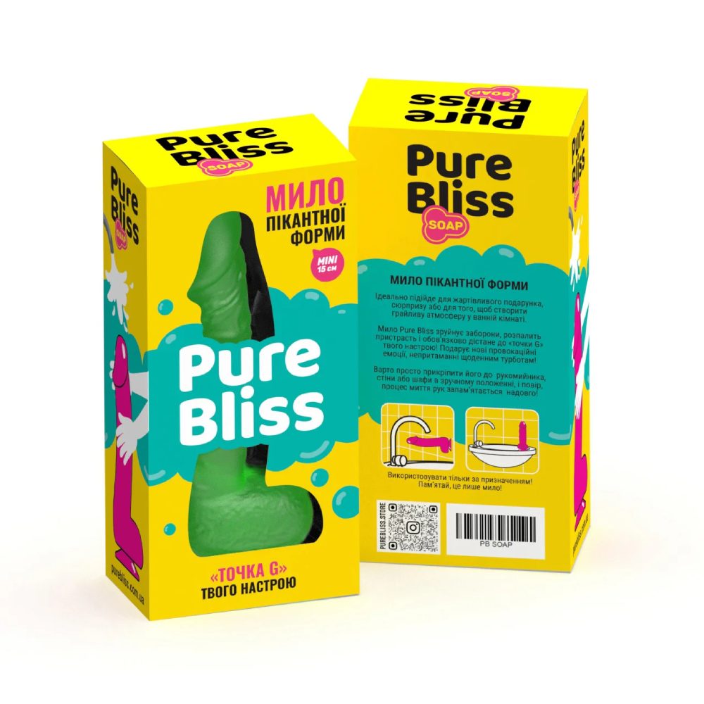 Мыло в форме пениса Pure Bliss Mini на присоске, зеленое, 15 × 3.4 см, фото №2 — секс шоп Украина, NO TABOO