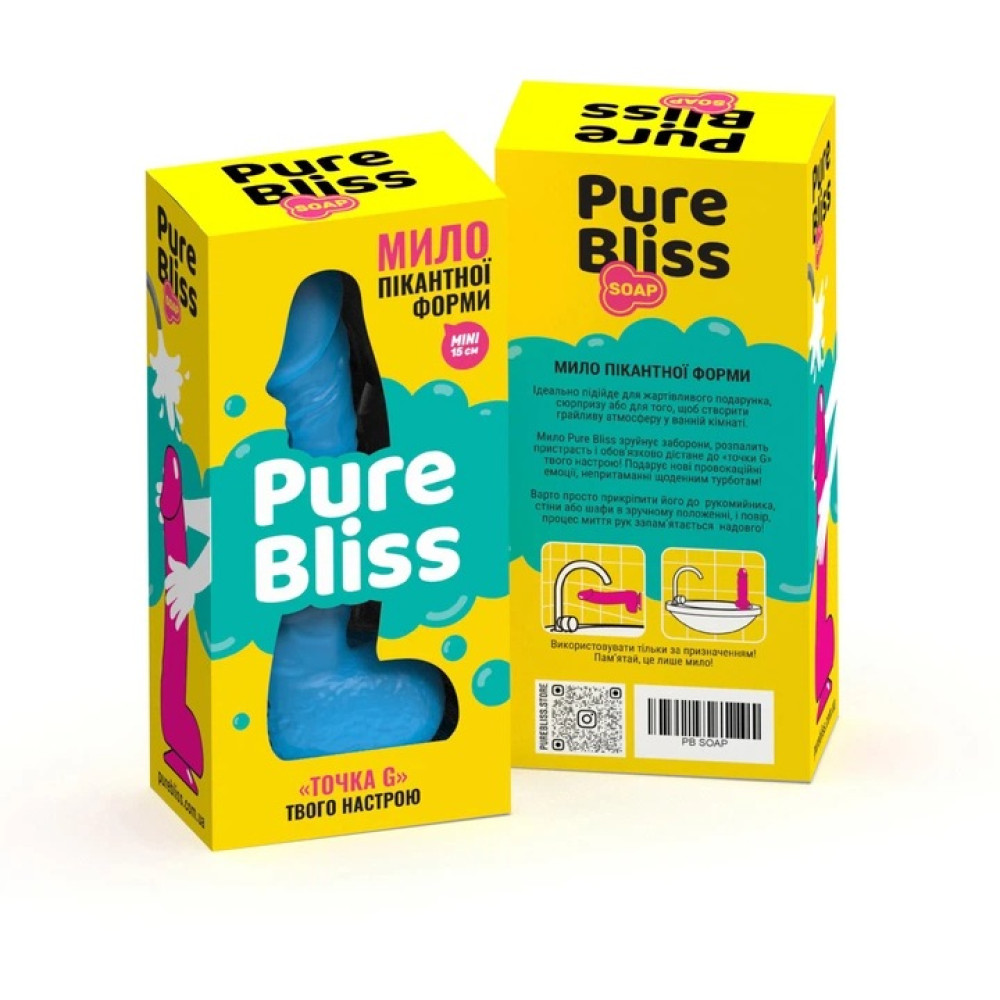 Мыло в форме пениса Pure Bliss Mini на присоске, голубое, 15 × 3.4 см, фото №2 — секс шоп Украина, NO TABOO