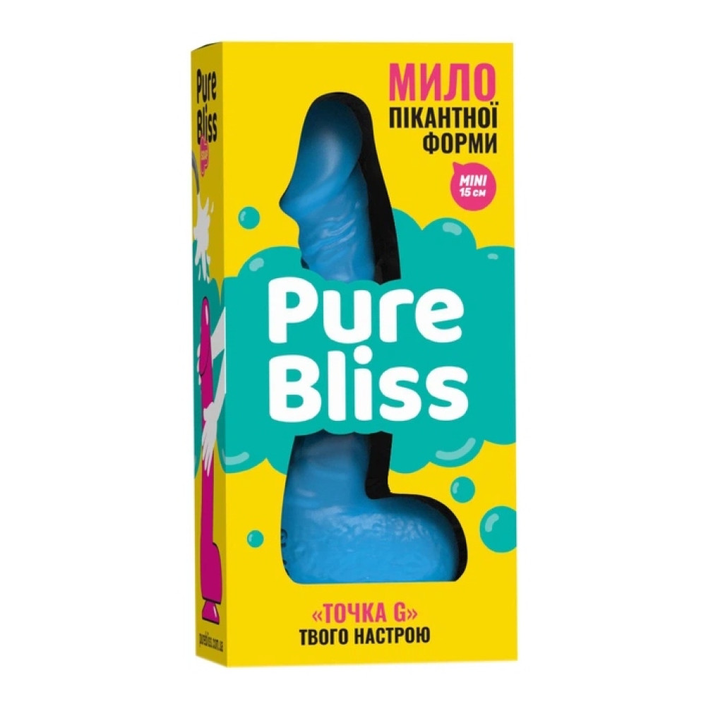 Мыло в форме пениса Pure Bliss Mini на присоске, голубое, 15 × 3.4 см, фото №7 — секс шоп Украина, NO TABOO
