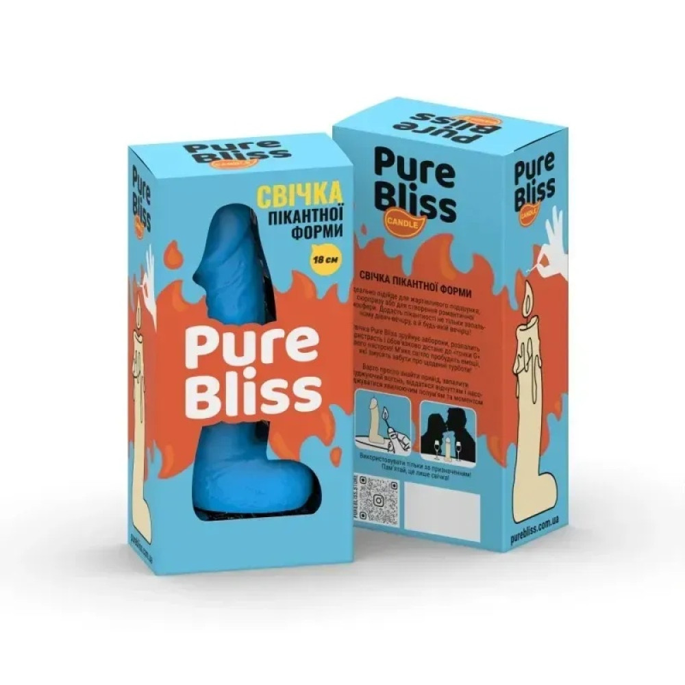 Свеча в форме пениса Pure Bliss BIG, голубая, 18 х 4.2 см, фото №2 — секс шоп Украина, NO TABOO