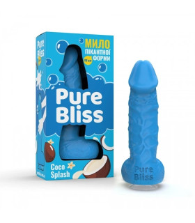Мило у формі пеніса Pure Bliss Coco Splash з ароматом кокоса, блакитне, 15 х 3.4 см - No Taboo