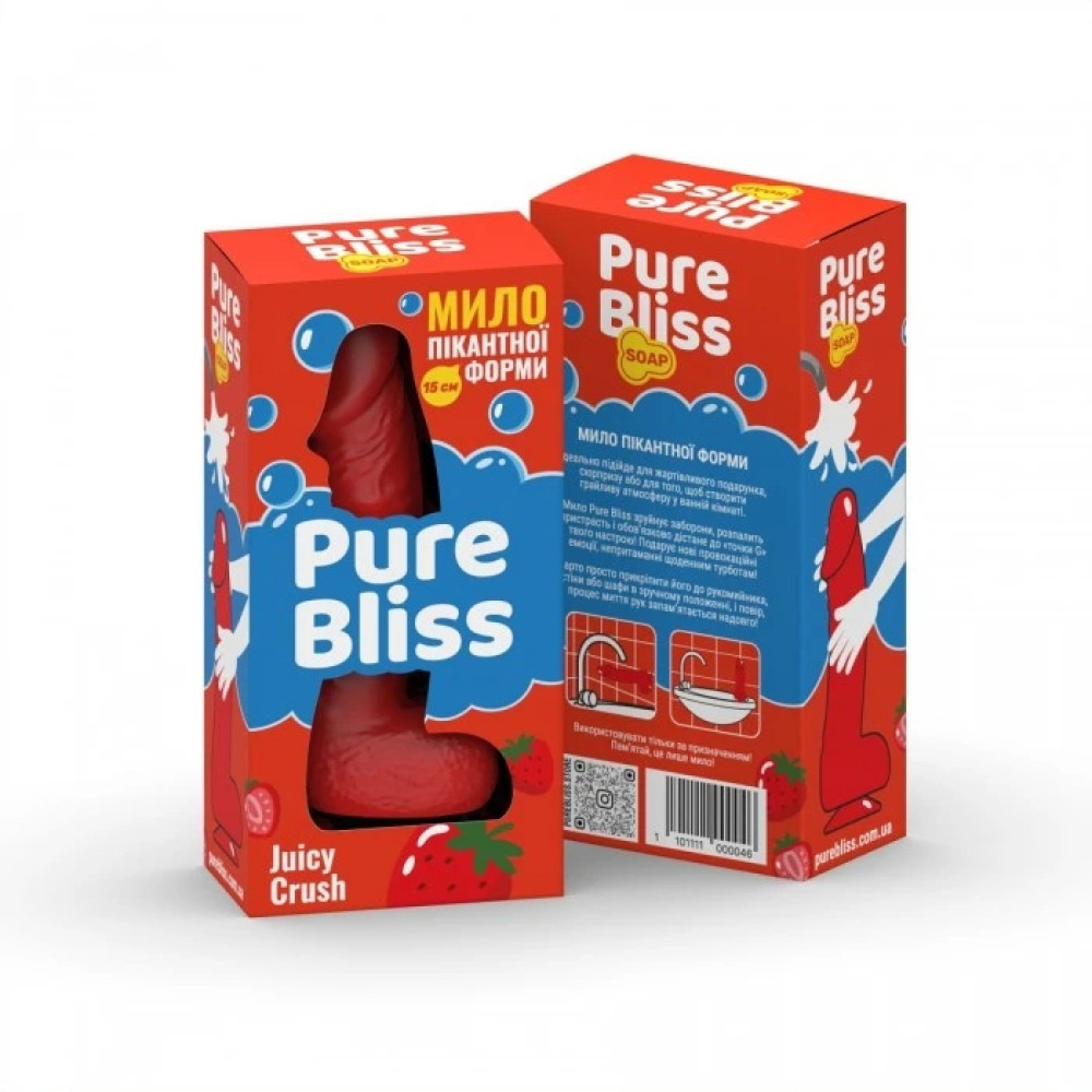 Мыло в форме пениса Pure Bliss Juicy Crush с ароматом ягод, красное, 15 × 3.4 см, фото №2 — секс шоп Украина, NO TABOO