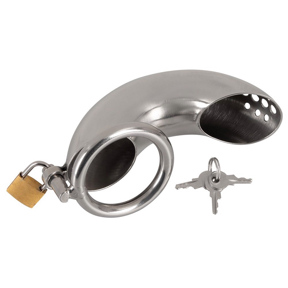 Мужской пояс верности Fetish Collection с замочком, серебристый, 13,5 х 4,4 см, фото №0 — секс шоп Украина, NO TABOO