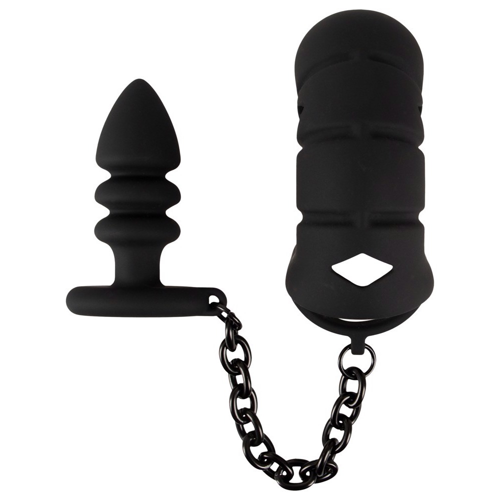 Мужской пояс верности Black Velvets с анальной пробкой, черный, фото №3 — секс шоп Украина, NO TABOO