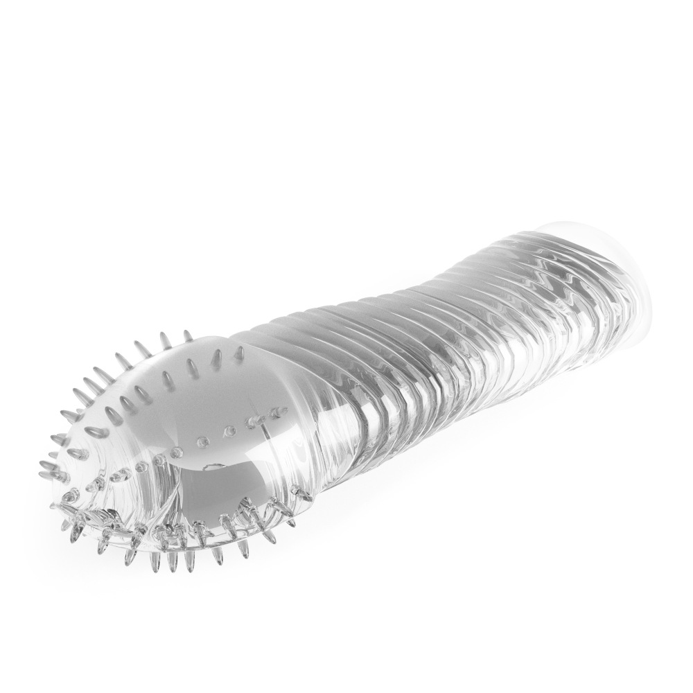 Насадка на пенис Crushious Ribbed ребристая, прозрачная, 15.5 х 3.3 см фото №5 — секс игрушки: Украина, NO TABOO