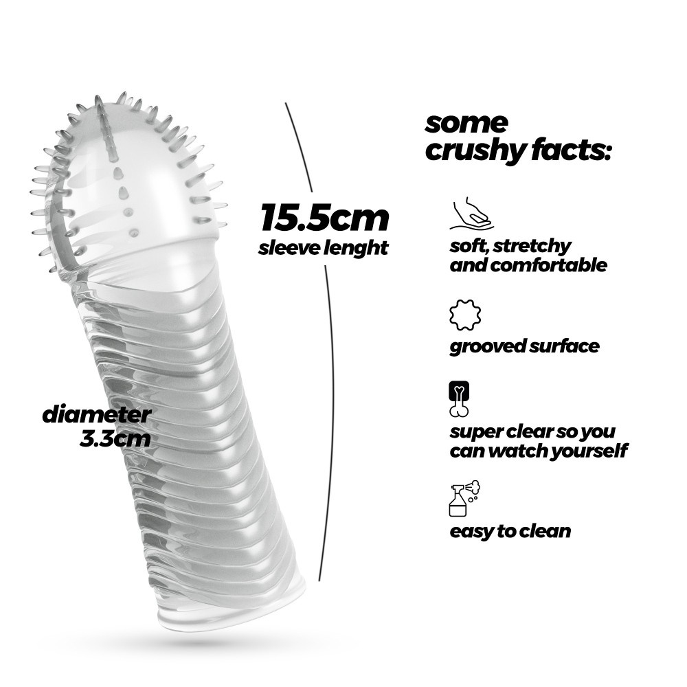 Насадка на пенис Crushious Ribbed ребристая, прозрачная, 15.5 х 3.3 см фото №7 — секс игрушки: Украина, NO TABOO