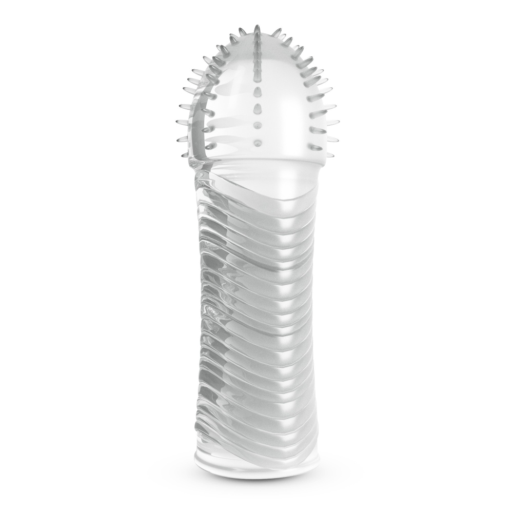 Насадка на пенис Crushious Ribbed ребристая, прозрачная, 15.5 х 3.3 см фото №0 — секс игрушки: Украина, NO TABOO
