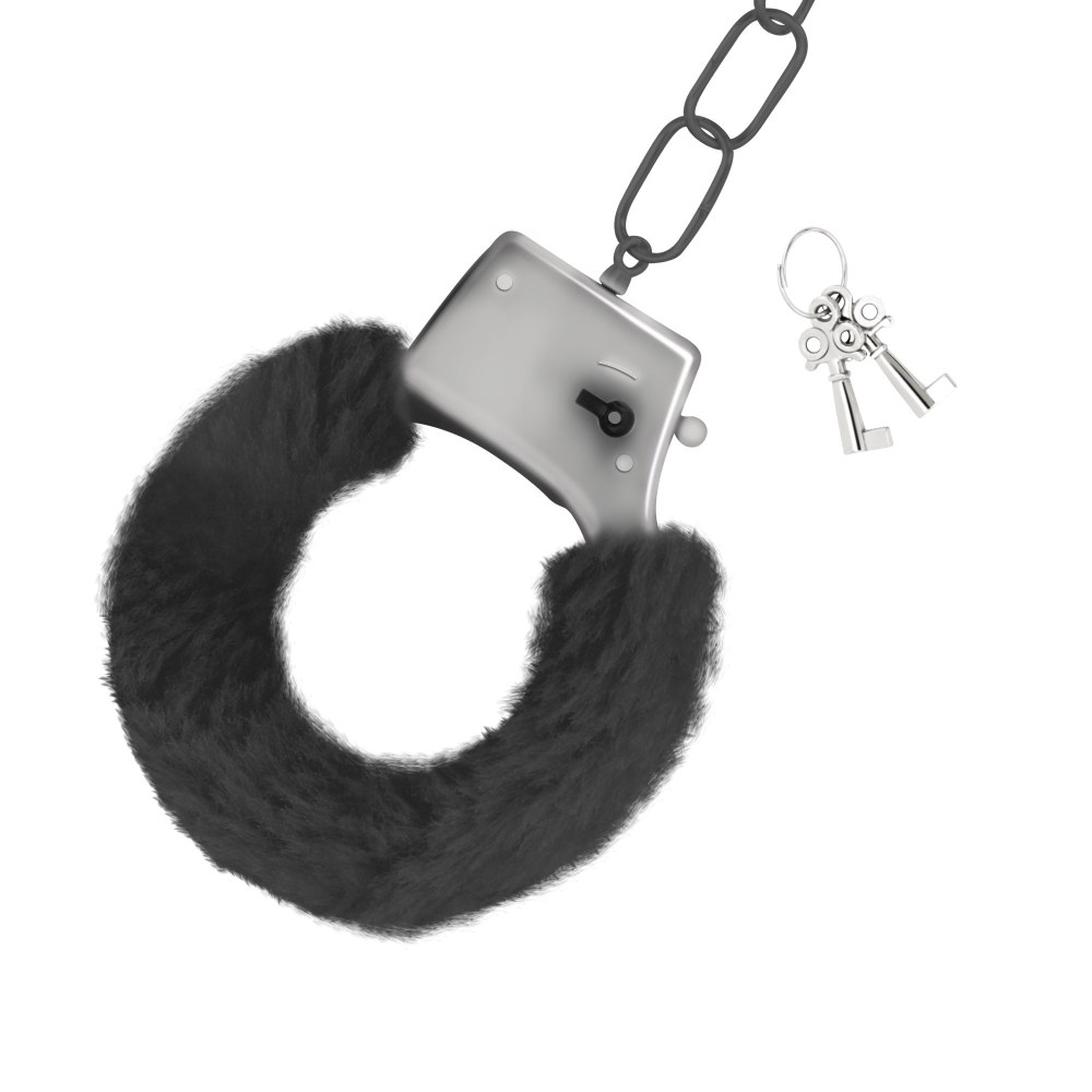 Наручники металлические Crushious Love Cuffs с искусственным черным мехом, серебристые, фото №3 — секс шоп Украина, NO TABOO