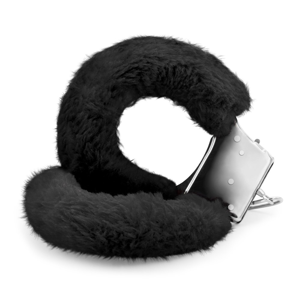 Наручники металлические Crushious Love Cuffs с искусственным черным мехом, серебристые, фото №4 — секс шоп Украина, NO TABOO