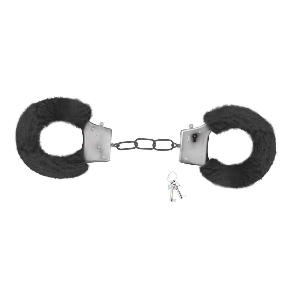 Наручники металлические Crushious Love Cuffs с искусственным черным мехом, серебристые, фото №0 — секс шоп Украина, NO TABOO