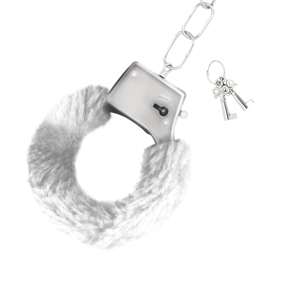 Наручники металлические Crushious Love Cuffs с искусственным белым мехом, серебристые, фото №3 — секс шоп Украина, NO TABOO