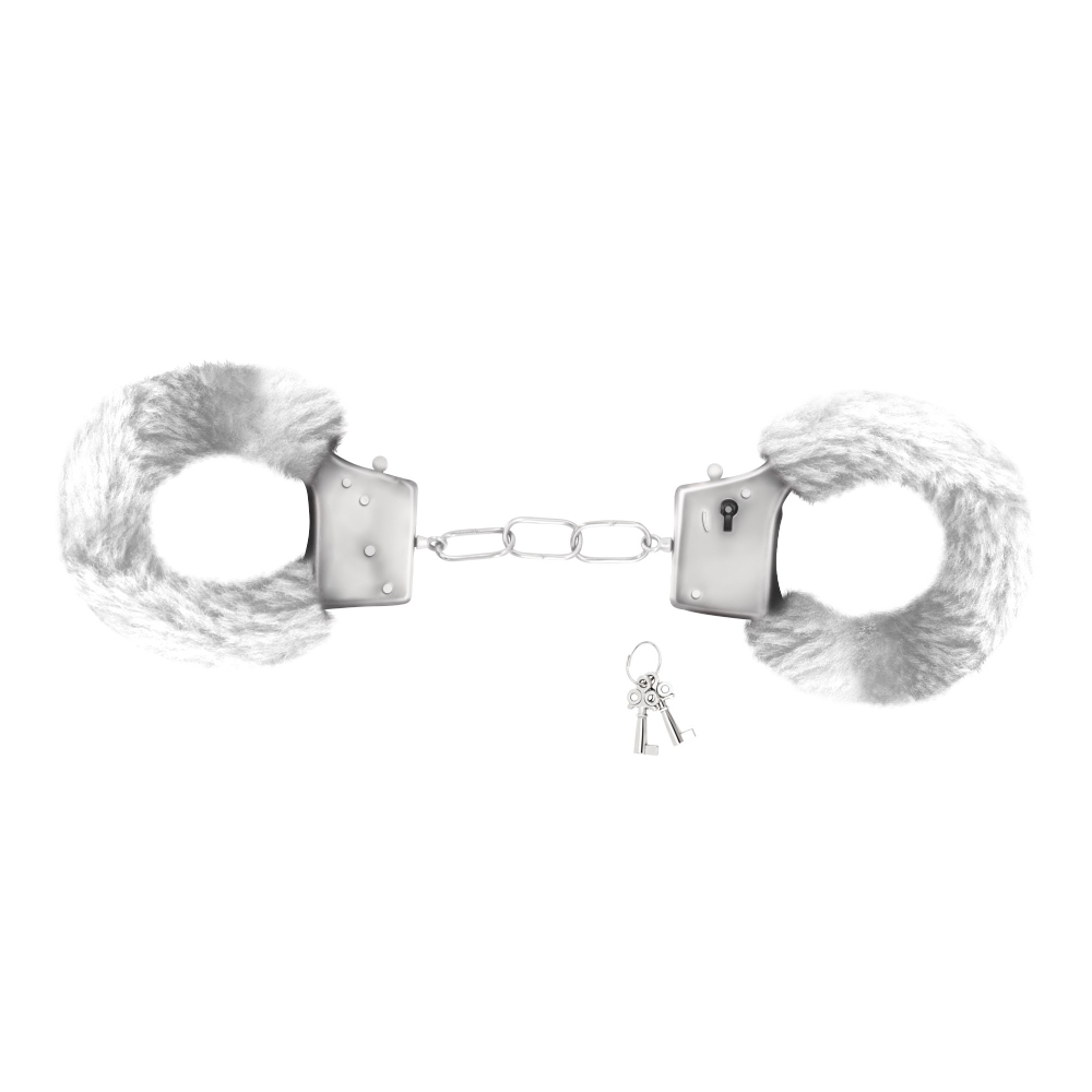 Наручники металлические Crushious Love Cuffs с искусственным белым мехом, серебристые, фото №0 — секс шоп Украина, NO TABOO