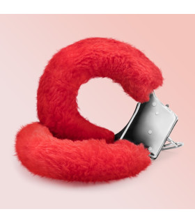 Наручники металлические Crushious Love Cuffs с искусственным красным мехом, серебристые - No Taboo